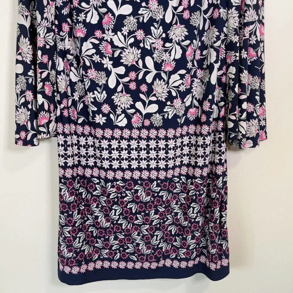 Eliza J Boat Neck Bell Sleeve Floral Navy Shift Dress - Picture 7 of 12